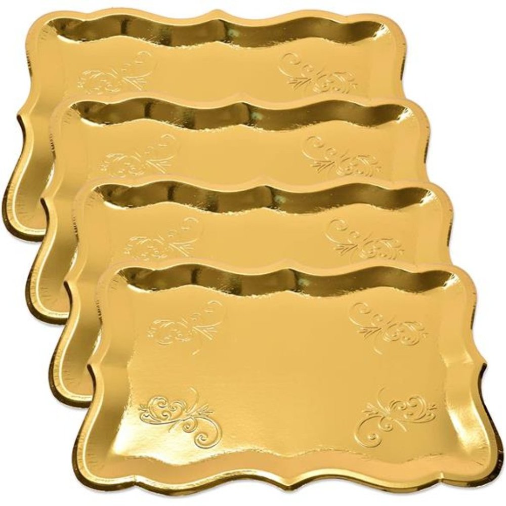 10 Gold Rectangle Trays for Dessert Table Serving Parties 9" x 13" Heavy Duty